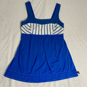 Lululemon Elevate Tank Top Blue White Stripe Mesh Cinch Waist Light Support 6
